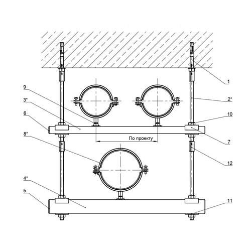 Крепление нескольких трубопроводов к перекрытию 38x25.1 мм 0312.41000-03