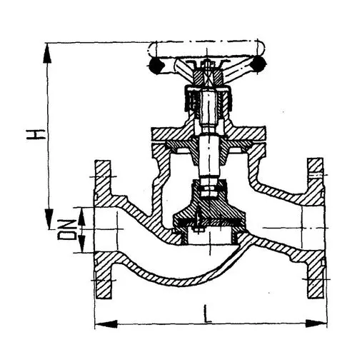 Фланцевый проходной судовой запорный клапан с ручным управлением 521-35.3452-01 ИТШЛ.49112514-03 