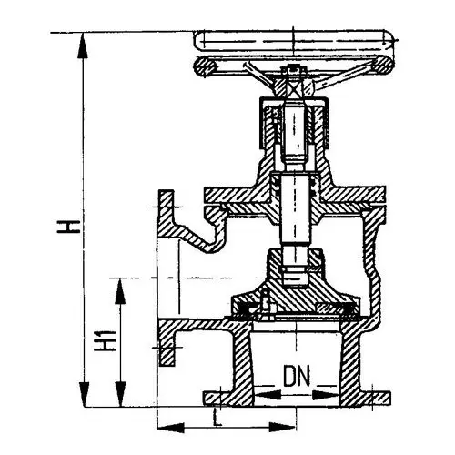 Запорный фланцевый угловой судовой клапан с ручным управлением 521-35.2944