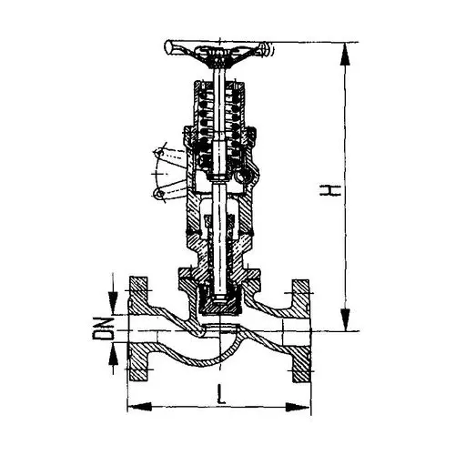 Фланцевый проходной быстрозапорный судовой клапан с тросиковым приводом с ручным управлением 521-35.536 